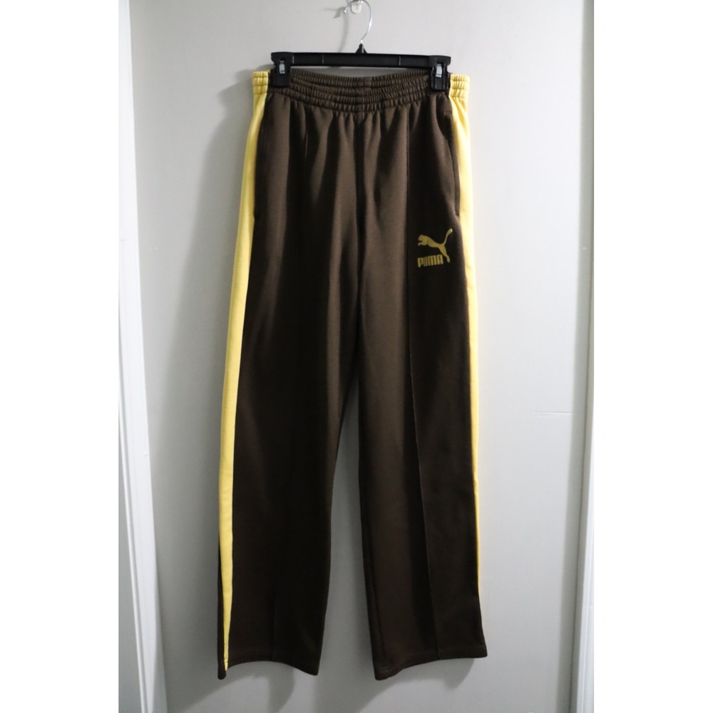 Vintage y2k Puma Brown Track Pants with Yellow Side Stripes